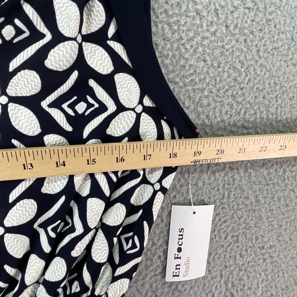Enfocus Studio Dress Womens 8 Navy Blue White NWT Geometric Sleeveless V-Neck - Picture 4 of 7